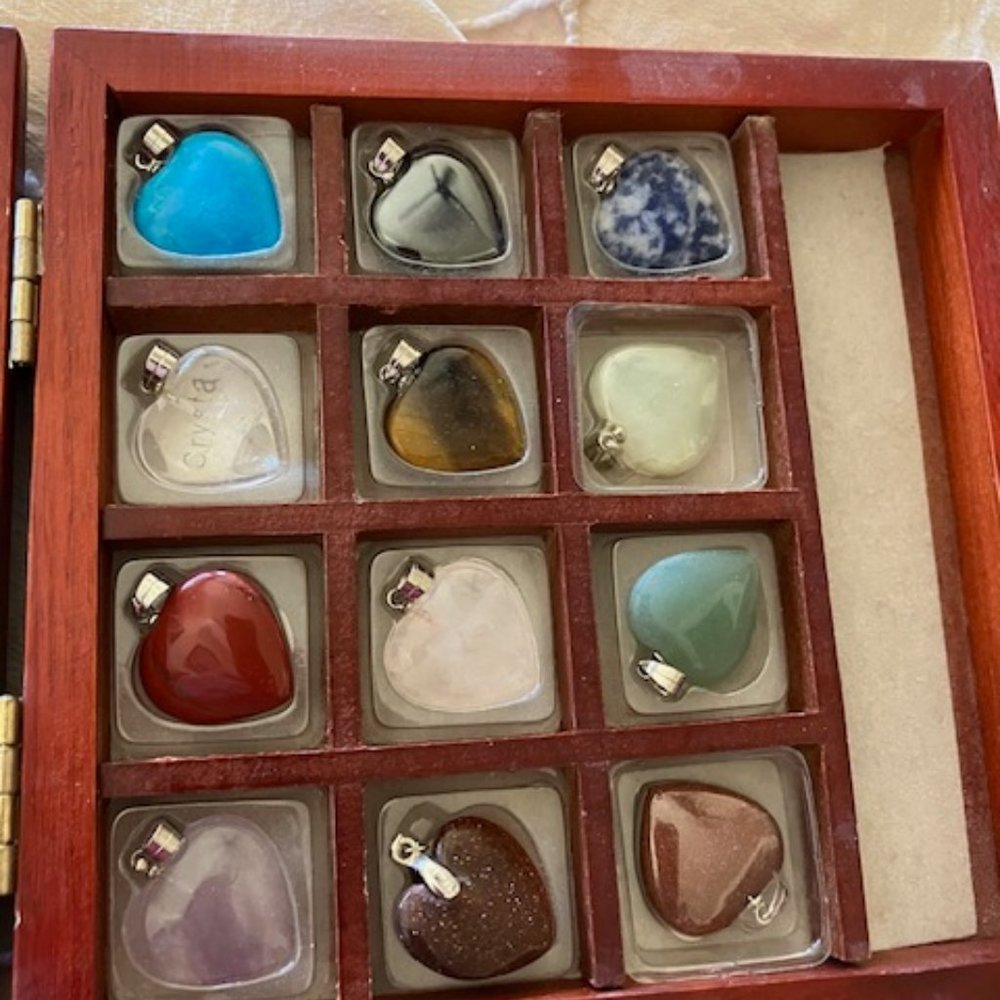 Update: SOLD Set of 12 Heart Gem Stones charms